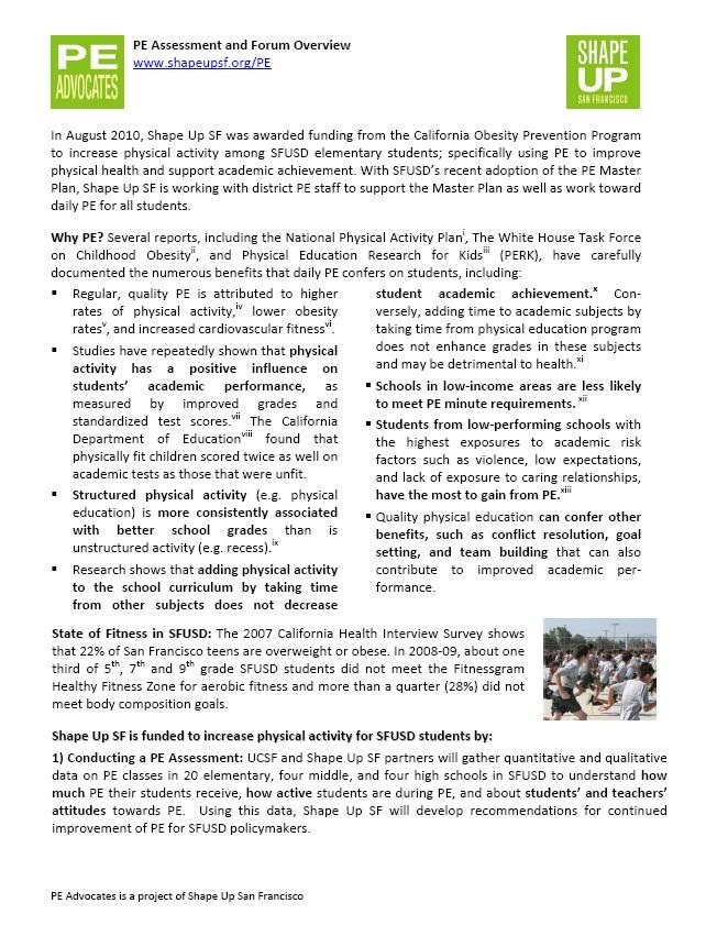 PE Assessment and Forum Overview, pg 1